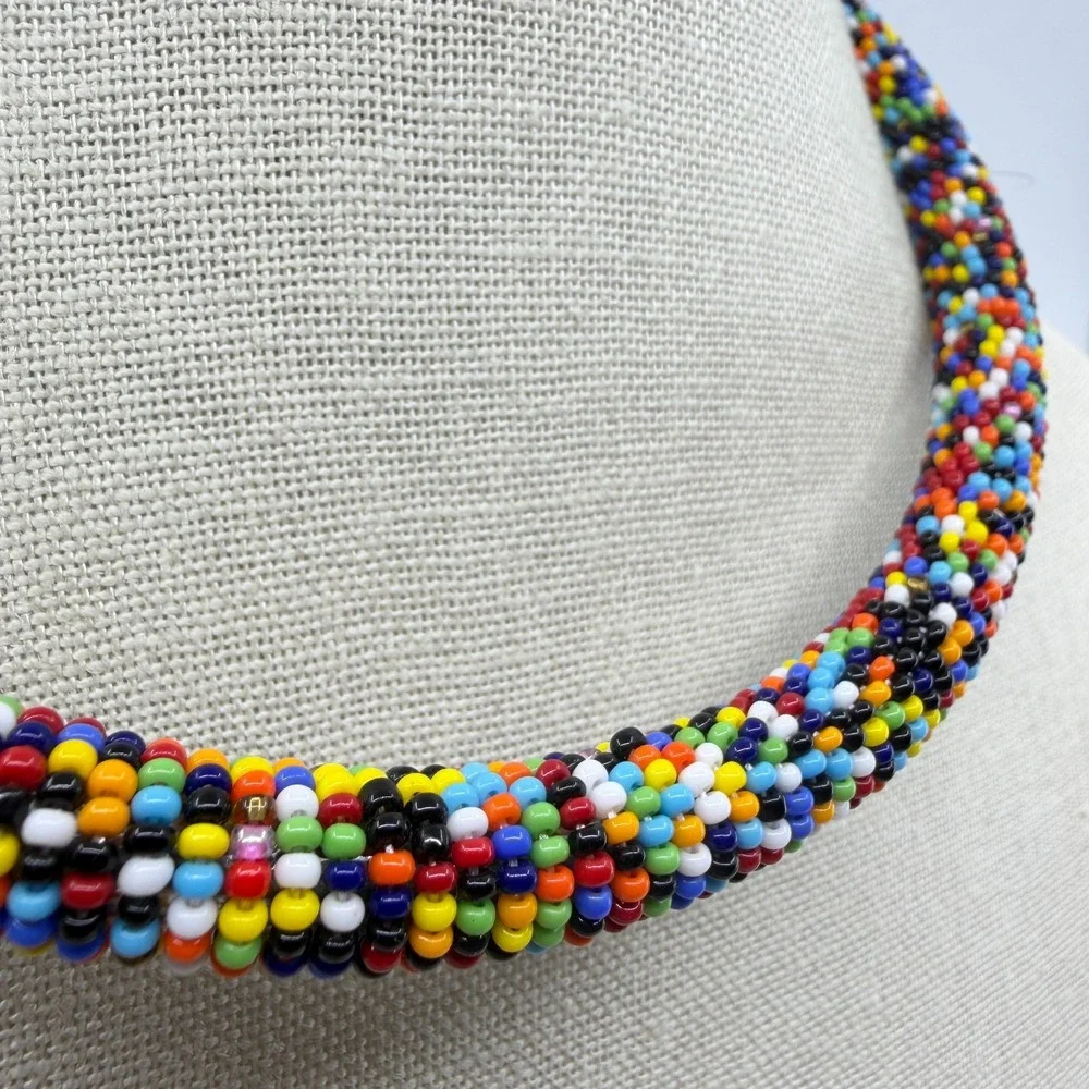 Multicolor Seed Bead Collar Necklace Boho Statement Festival Layering Gift Chic